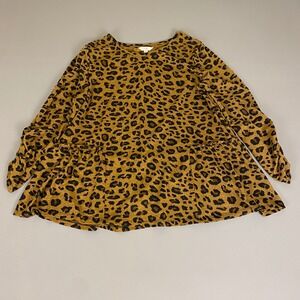 Terra & Sky Leopard Print Tunic Top Plus Size 1X Ruffle Hem‎ Long Sleeve